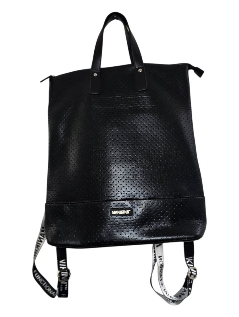 Manikinn Label Black Convertible Backpack Tote Bag Perforated Design Dual Handle